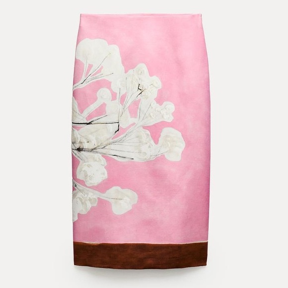 NWT ZARA Pink Floral Pencil Skirt - Picture 2 of 11